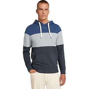 TOM TAILOR Mannen Hoodie sweatshirt met Colorblock-strepen 1021265, 18008 - After Dark Blue White Melange, XXS