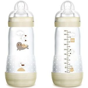 MAM Anti-Colic A154 Gepatenteerde anti-koliekfles met zuiger, 1 van SkinsoftTM, ultrazacht, voor baby's tot 4 maanden, 320 ml, neutraal, zelfsteriliseerbaar in 3 minuten