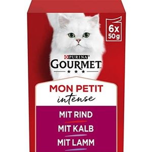 Purina Gourmet Mon Petit Intense Kattenvoer, Natvoer met Rund, Kalf of Lam in Saus - 6x50g - doos van 8 (48 maaltijdzakjes; 2,4kg)