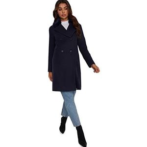 Chi Chi London Vrouwen Gestructureerde Double Breasted Jas met Bontkraag in Navy, marineblauw, 42