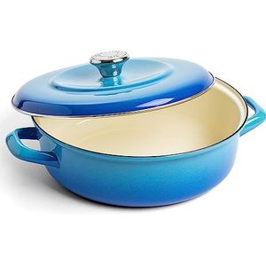 Merten & Storck Dutch Oven platte ronde stoofpan, 26 cm/3,8 liter, Caribisch blauw