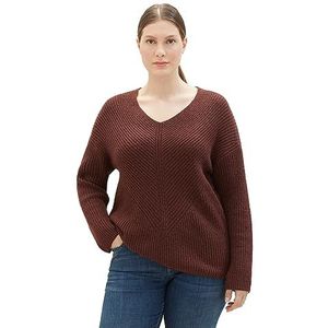 TOM TAILOR Basic damestrui met V-hals, 32404-raisin melange, 46 Grote maten