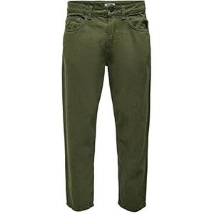 ONLY & SONS Mannelijke Cropped Jeans ONSAvi Beam Life, groen (olive night), 28W x 32L