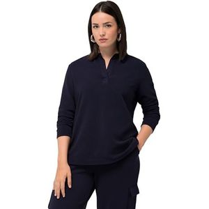 Ulla Popken Sweatshirt met hemdkraag voor dames, blauw, 54-56