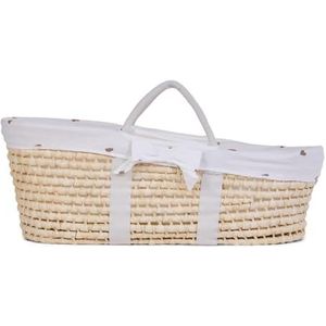 CHILDHOME, Wikkelmand voor baby's, mand van maïsblad, matras inbegrepen, met handgrepen, jersey harten
