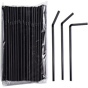 400 plastic rietjes, rietjes, zwart, herbruikbare rietjes, kunststof PP, geschikt voor kinderen en volwassenen, buigbaar, 21 cm (kaliber 6 mm)