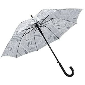 FISURA Grote paraplu""kranten"" jeugdparaplu, zwart-wit, automatische paraplu met knop, sterke paraplu, bedrukt, 106 cm diameter, Wit en zwart.