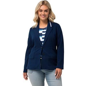 Ulla Popken Dames jersey geribbelde kraag blazer, blauw, 46-48