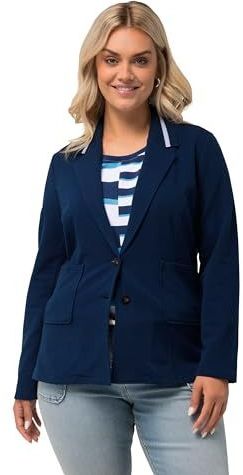 Ulla Popken Dameskleding Plus Size Curvy Stretch Jersey Lange Mouw Gebreide Blazer 825302, Donkerblauw, 12-14