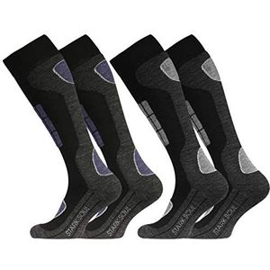 STARK SOUL Ski functionele sokken, wintersportsokken met speciale voering, 2 paar, Zwart-antraciet met lichtgrijs en jeansblauw., 39-42 EU