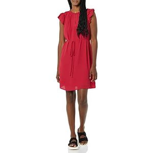 Amazon Essentials Dames Relaxed Fit Lichtgewicht Georgette Split Neck Flutter Sleeve Shift Jurk, Framboos Rood, XXL