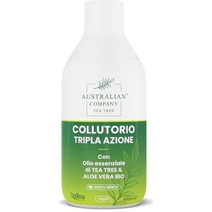 Triple Action mondwater met tea tree olie en biologische aloë vera, helpt de mondholte schoon te houden en tandsteenvorming te voorkomen, geeft een aangenaam fris gevoel 400 ml