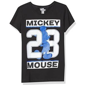 Disney Characters Mickey Shadow Date Girl's Solid Crew Tee, Black, X-Small, Schwarz, XS