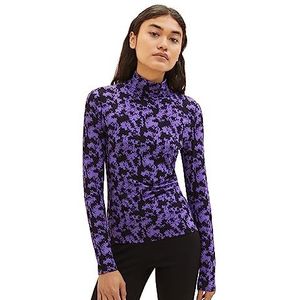 TOM TAILOR Denim Damesshirt met lange mouwen en rolkraag, 32417-lilac Black Flower Print, XXL