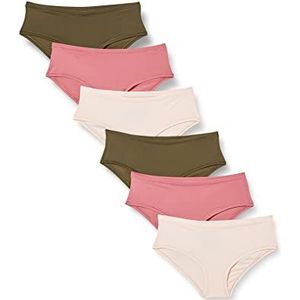 Amazon Essentials Hipsterbroekje voor dames, verkrijgbaar in grote maten, 6 stuks, blush/donker kaki groen/mauve, XL Plus