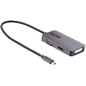 StarTech.com USB-C Display Adapter, USB C naar HDMI DVI VGA Adapter, 4K 60Hz, Aluminium, Video Display Adapter, Thunderbolt 3/4 Compatibel, USB Type C Travel Adapter (118-USBC-HDMI-VGADVI)