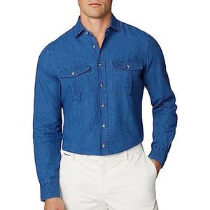 Hackett London Heren Denim Cargo Shirt, Blauw Navy, XXL, Blauw (zwart), XXL