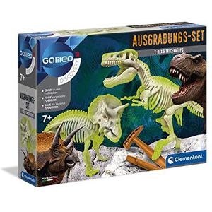 Clementoni Galileo Discovery 69408 T-Rex & triceratops, speelgoed voor kinderen vanaf 7 jaar, uitgraven van dinosaurusfossielen met hamer en beitel, ideaal als cadeau