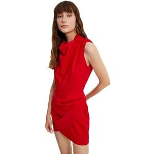 Koton Dames mouwloze gevoerde draped neck mini jurk, Rood (401), 38
