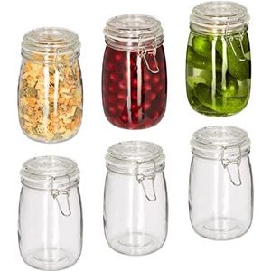 Relaxdays weckpot glas - set van 6 - inmaakpot 1000 ml - beugelslutiing - bewaarpot muesli
