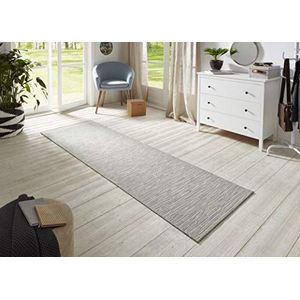 BT Carpet Platte stof loper Nature 400 crème grijs, maat 80x350 cm, geschikt voor binnen en buiten (100% polypropyleen, UV- en vochtbestendig, geschikt voor vloerverwarming)