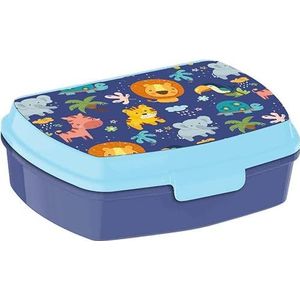 Jungle Kids - Into the jungle broodtrommel/lunchbox voor kinderen - blauw - kunststof - 20 x 10 cm