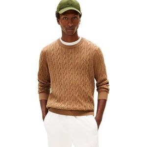 Tommy Hilfiger Heren Klassieke Katoenen Kabel Ronde Hals MW0MW33132 Trui Trui, Bruin, XS, Bruin (Highland Khaki Heather), XS