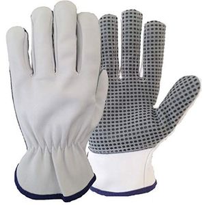 Ruvigrab handschoen van leer, dubbele handpalm met PVC-stippen