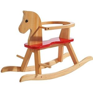 roba Hobbelpaard, hobbeldier, massief hout, natuurlijk rood, schommelstoel voor baby's en peuters met afneembare beschermring, (verpakking van 1)