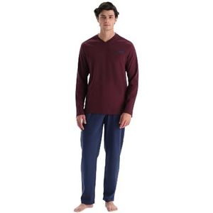 Dagi Heren Bordeaux V-hals Wereld Pocket T-Shirt Broek Pyjama Set, 2XL, bordeaux, XXL