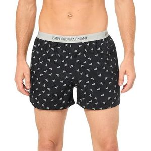 Emporio Armani Loungewear Garen Geverfd Geweven Pyjama Boxershorts voor heren, Zwart/Stone Eagles, XL