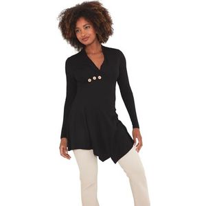 Joe Browns Dames knoopdetail V-hals lange mouwen tuniek top shirt, Zwart, 38