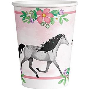 Amscan 9909875-66 - beker Beautiful Horses, 8 stuks, inhoud 250 ml, papier, paarden, kartonnen bekers, feestbekers, wegwerpservies, kinderverjaardag