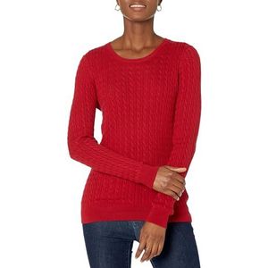 Amazon Essentials Lichtgewicht Kabel Crewneck Trui, Rood- L