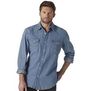 Wrangler Heren Cowboy Cut Western Lange Mouw Snap Work Shirt Washed Finish, Steengewassen, XL