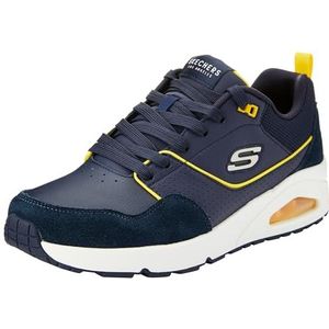 Skechers Uno Retro One Sneakers voor heren, Navy Duraleather Suede Yello Mesh, 43 EU