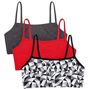 Fruit of the Loom Dames spaghettiband katoenen trui sportbeha, Caleidoscoop/Houtskool/Rood Hot, 70