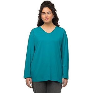 Ulla Popken Basic V-shirt voor dames, lange mouwen, jade, 42/44 Grote maten