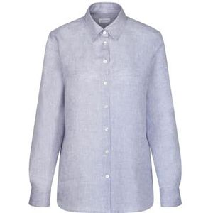 Seidensticker Damesblouse - Fashion Blouse - Regular Fit - Hemdblousekraag - Lange mouwen - 100% linnen, blauw, 44