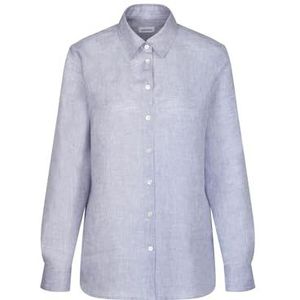 Seidensticker Damesblouse - Fashion Blouse - Regular Fit - Hemdblousekraag - Lange mouwen - 100% linnen, blauw, 44