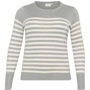 Kaffe Curve Plus-size damestrui, gestreept, regular fit, ronde hals, strak gebreid, Grey Melange/Turtledove Stripe, XL Grote Maten