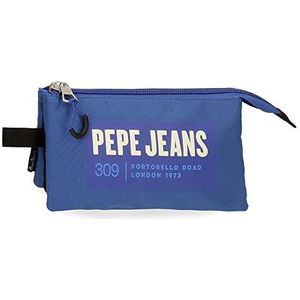 Pepe Jeans Darren Pennenetui, drievoudig, blauw, 22 x 12 x 5 cm, polyester, Rosa Roja, Drievoudige etui