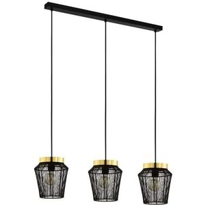 EGLO Hanglamp Escandidos, 3-lichts pendellamp, eettafellamp van metaal in zwart en mat messing, lamp hangend voor woonkamer, E27 fitting