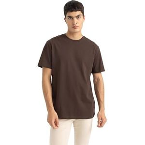 DeFacto Basic T-shirt voor heren, klassiek T-shirt voor mannen, bruin, S