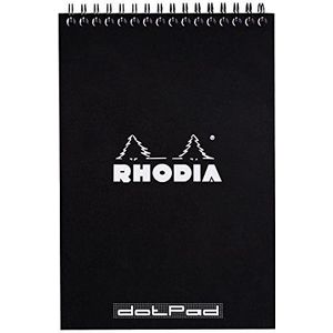Rhodia 165039C - spiraalbindingsblok (spiraalbinding) zwart, A5 (14,8 x 21 cm), 80 afneembare pagina's, dot (gestippeld), wit Clairefontaine-papier, 80 g/m2