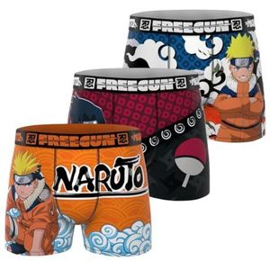 FREEGUN Naruto boxershorts voor heren, Sasuke, Kakshi, originele Manga (3 stuks), Oranje/Blauw/Rood/Zwart/Blauw, XXL