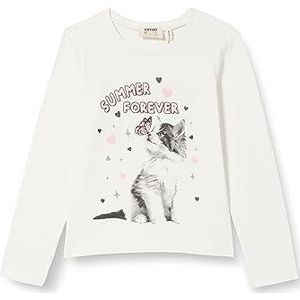 Koton T-shirt met kattenprint en lange mouwen voor meisjes, Ecru (002), 4-5 Jaar
