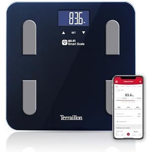 TERRAILLON - FIT COACH - WiFi Smart Weegschaal - Zwart - Capaciteit 180 kg, Glasplaat, Impedantiemeter, BMI Analyse