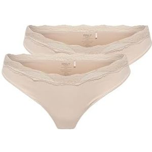 ONLY Onlvicky Lace Thong 2-Pack Acc, Peach Taffy, S (2-pack) dames, perzik taffy, S