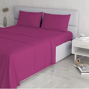 Italian Bed Linen Elegante beddengoedset (plat 250x300, hoeslaken 170x200cm+2 kussenslopen 52x82cm), fuchsia, dubbel